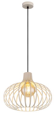 Moderne Hängeleuchte mit offenem, kugelförmigem Design aus Metallstreben, seitliche Perspektive