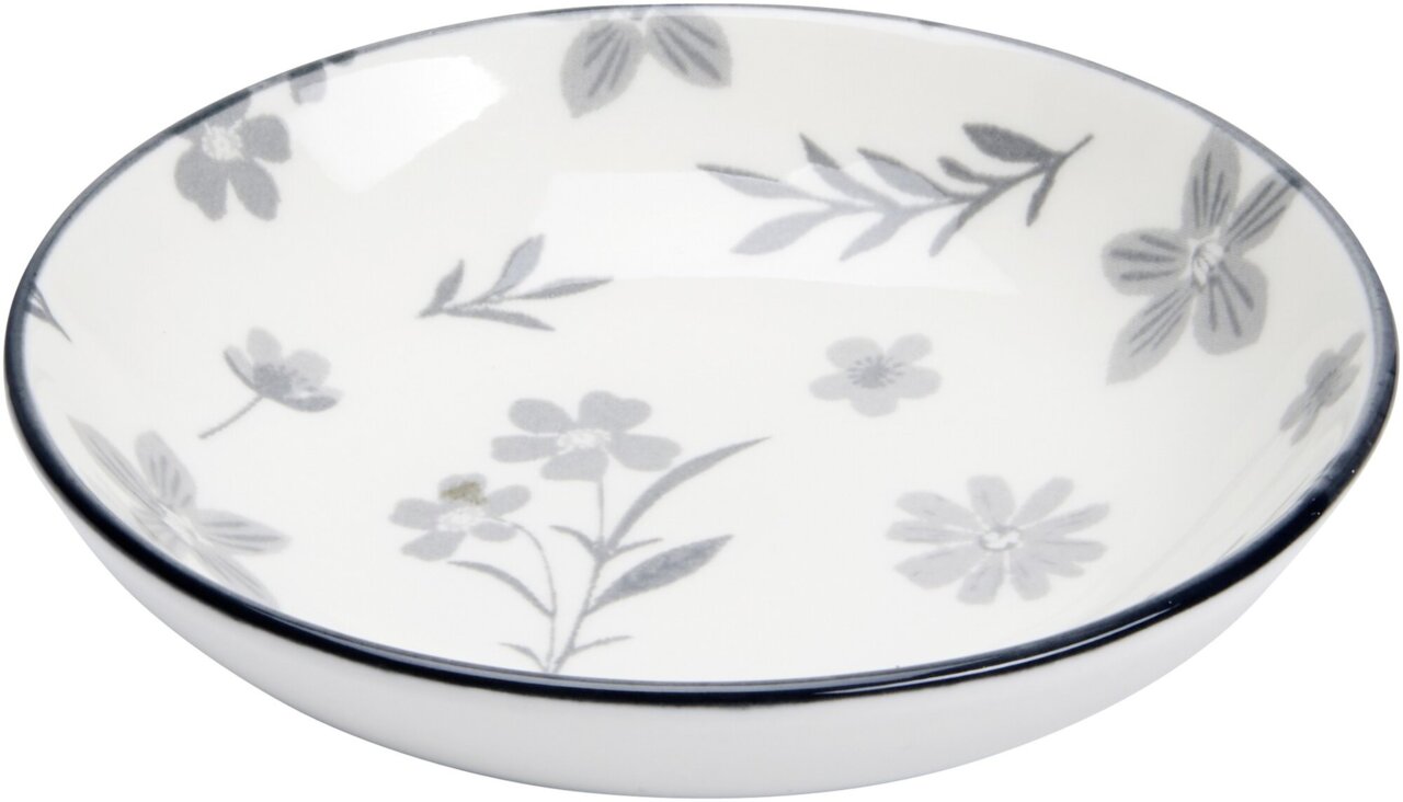 Schale Sendai Blume 10,3cm mit grauem Blumenmuster, seitliche Perspektive