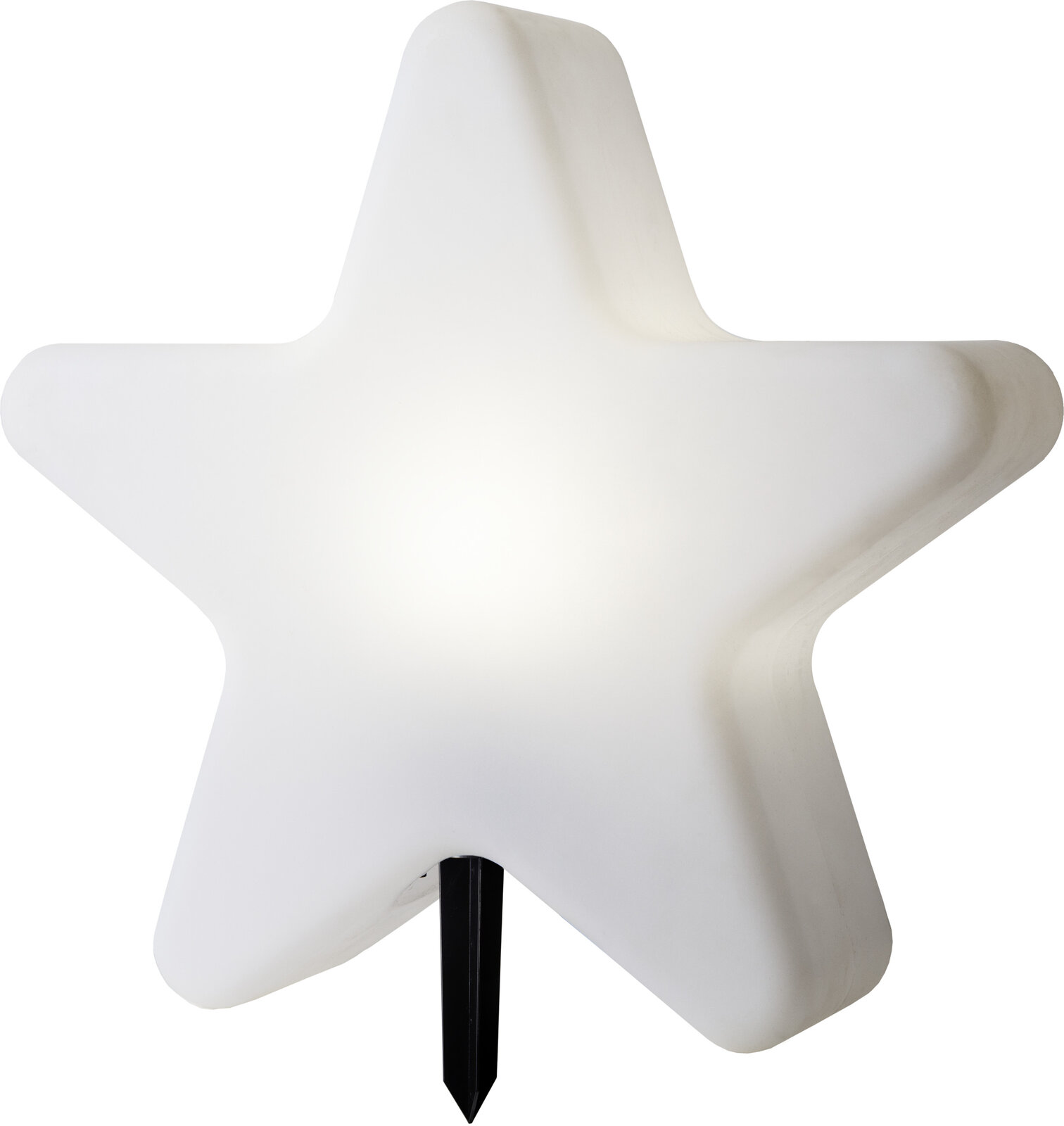 STAR TRADING Außen-Dekoleuchte STAR Weiße, sternförmige LED-Dekoleuchte mit schwarzem Erdspieß, frontal von vorne freigestellt auf weißem Hintergrund