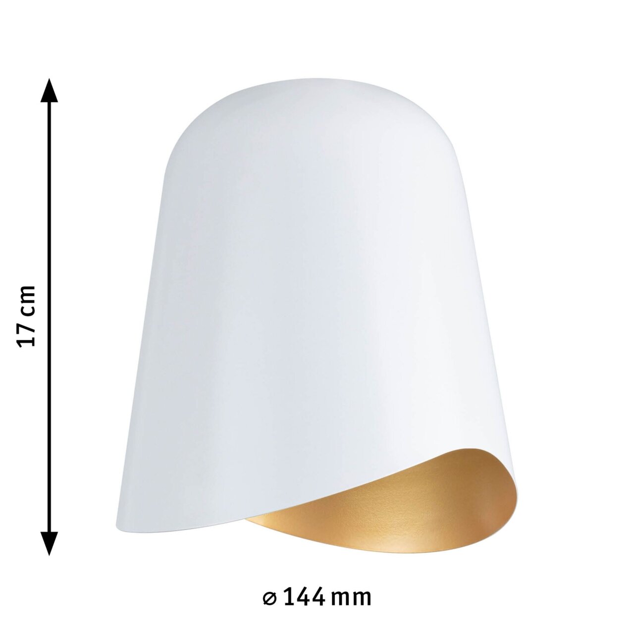Weißer Dekoschirm Alvaro mit goldener Innenseite, seitliche Perspektive, Höhe 17 cm, Durchmesser 144 mm