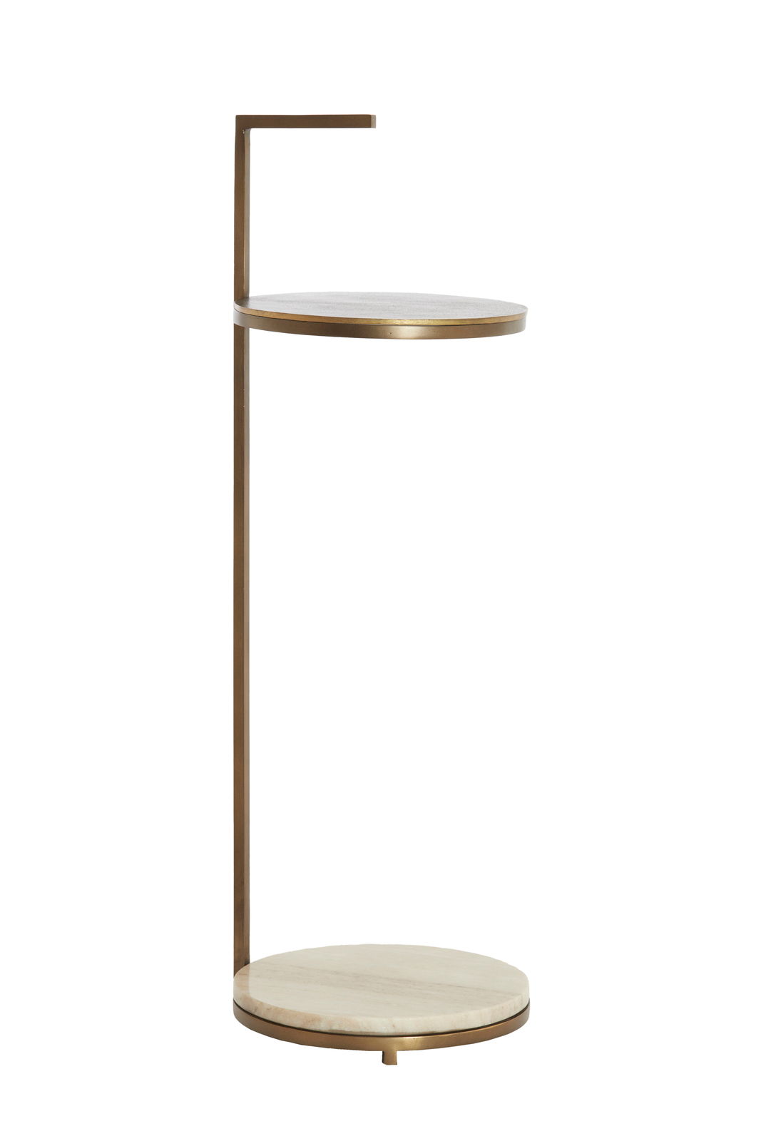 Light&Living Beistelltisch LEDA Moderner Beistelltisch mit zwei runden Ablagen aus Holz und einem schlanken Metallrahmen in Seitenansicht.