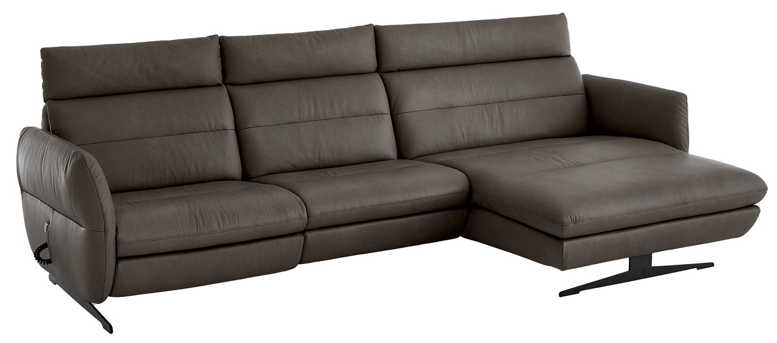 Graues Longchair-Sofa von Dieter Knoll, Modell MATINO, in seitlicher Perspektive.