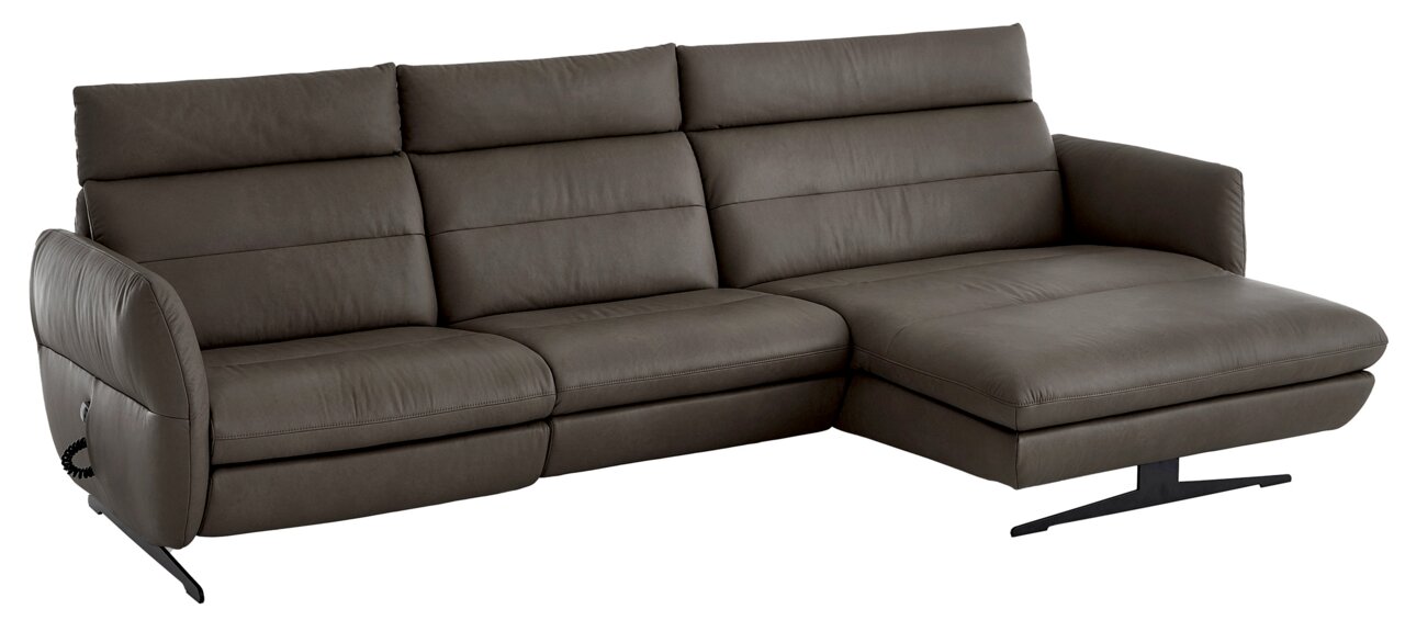 Graues Longchair-Sofa von Dieter Knoll, Modell MATINO, in seitlicher Perspektive.