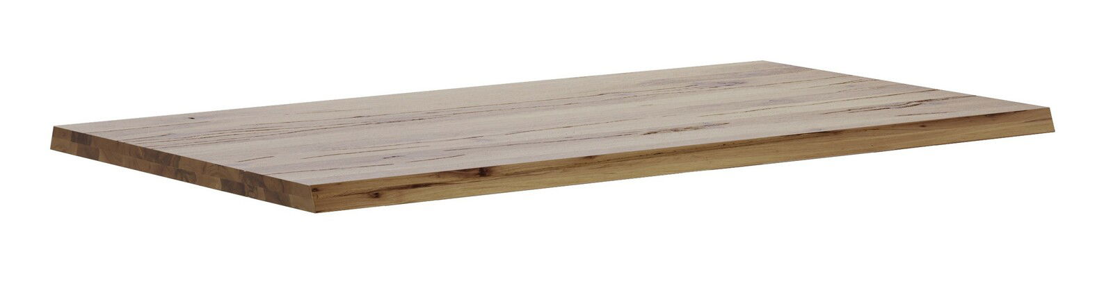 Holztischplatte in schräger Perspektive, natürliche Maserung sichtbar