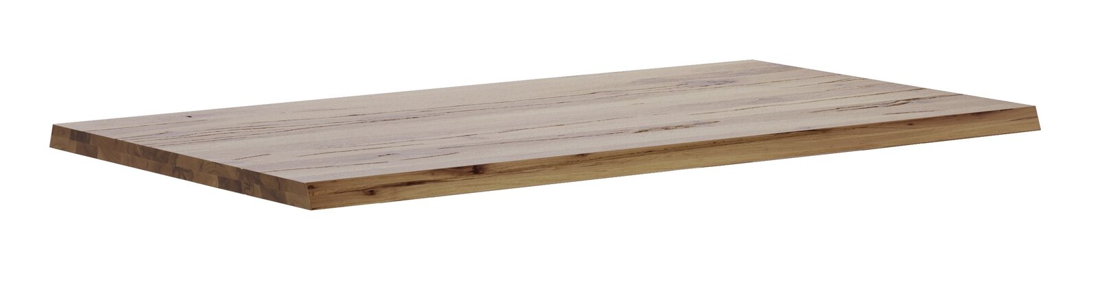 Holztischplatte in schräger Perspektive, natürliche Maserung sichtbar