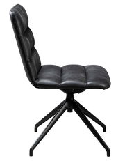 Moderner schwarzer Stuhl mit gepolsterter Sitzfläche und Rückenlehne, seitliche Ansicht