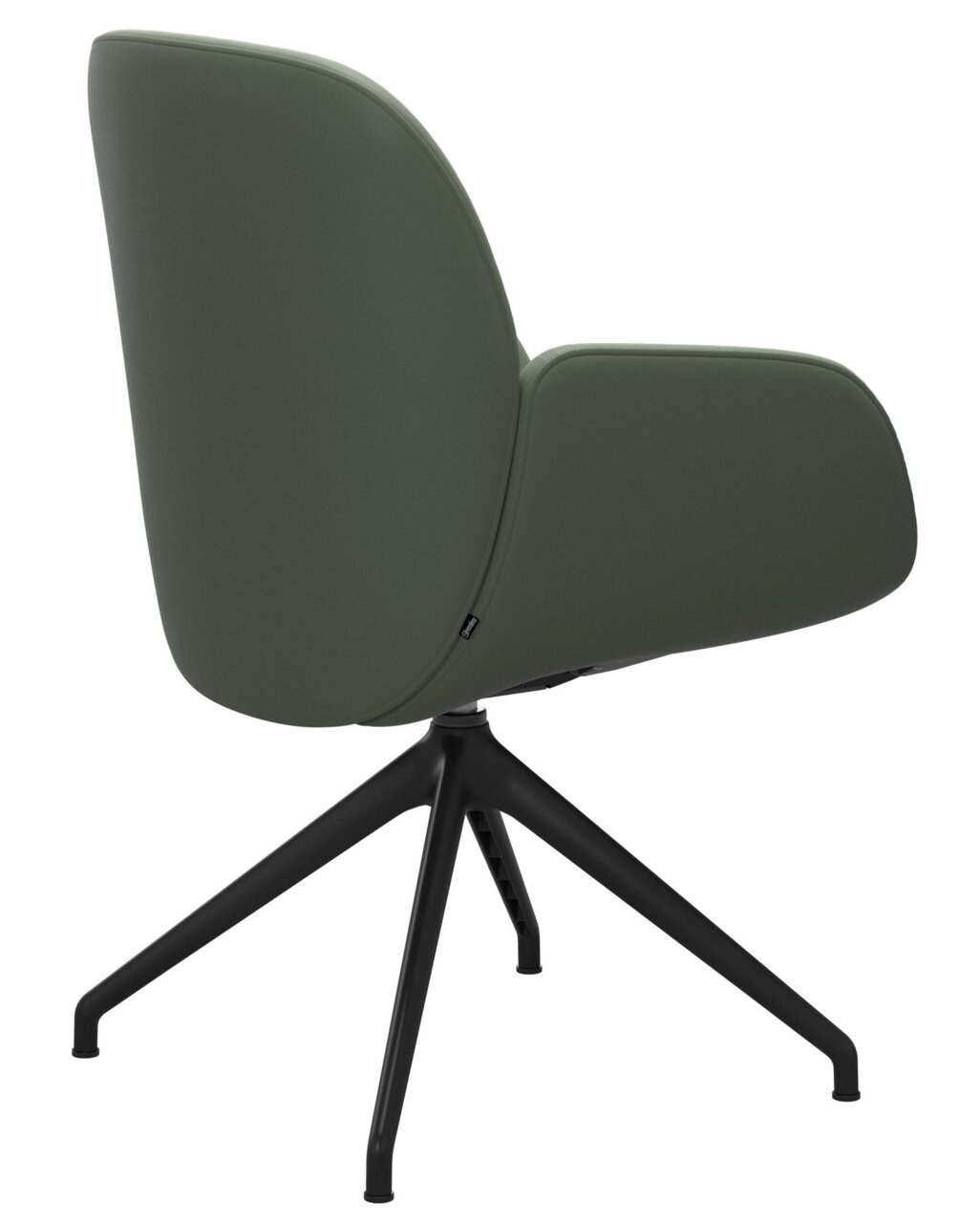Rückansicht eines grünen Stressless Sessels DINING BAY mit schwarzem Metallgestell.