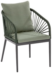 Grüner Designsessel mit Kissen, seitliche Perspektive