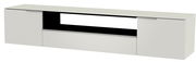 Frontansicht eines weißen XL Hänge-Lowboards mit zwei Türen und einem offenen Fach in der Mitte.