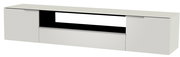 Frontansicht eines weißen XL Hänge-Lowboards mit zwei Türen und einem offenen Fach in der Mitte.