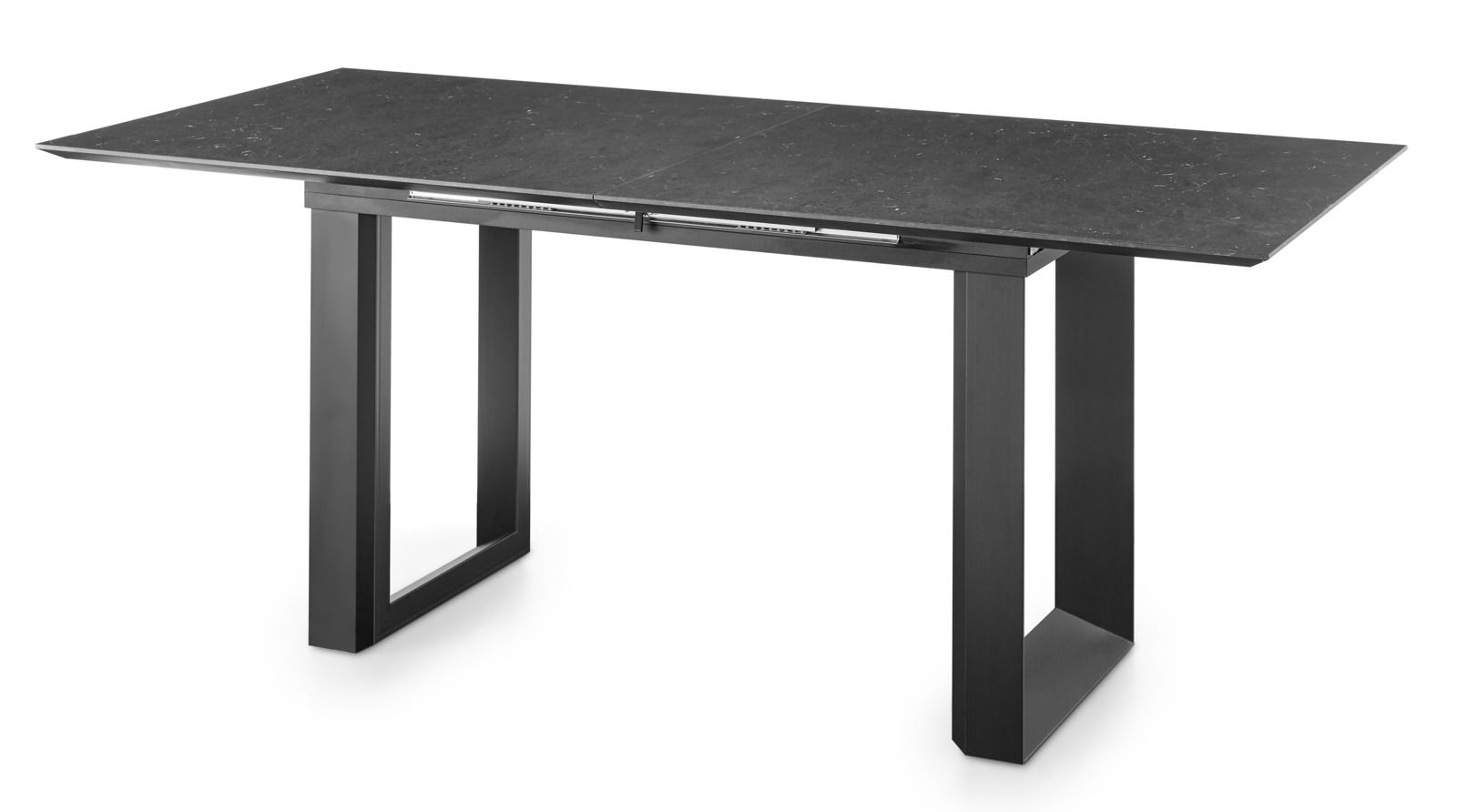 Set one by Musterring Esstisch SET ONE NEW ATLANTA Moderner Esstisch mit schwarzer Tischplatte und stabilen Metallbeinen, seitliche Perspektive