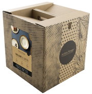 Verpackung des 12-teiligen Tellersets Shade Earth von Arthur Krupp, schräg von vorne fotografiert.