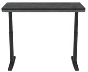 Moderner E-Schreibtisch mit schwarzer Tischplatte und höhenverstellbaren Beinen, Frontalansicht