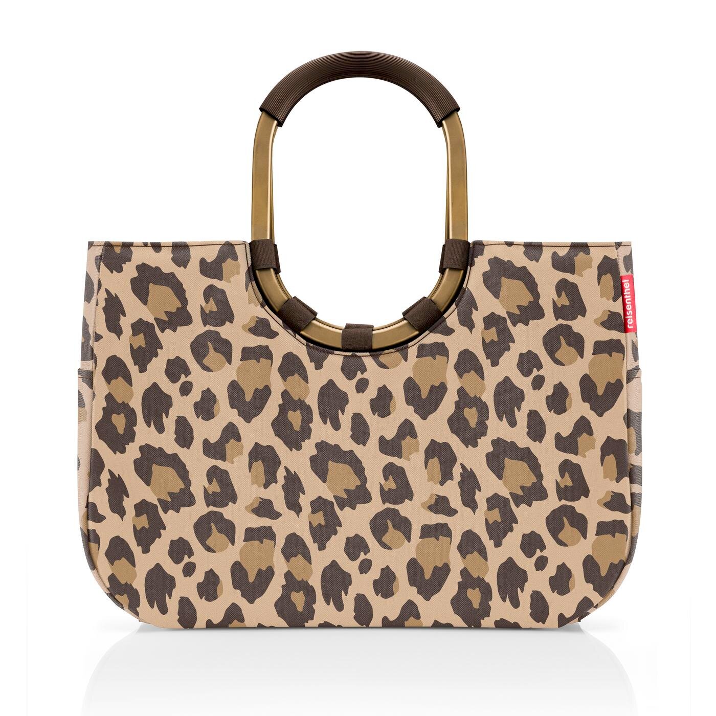 Reisenthel Loopshopper L Frame Leo Macchiato Leopardenmuster-Tasche mit runden Griffen, Vorderansicht