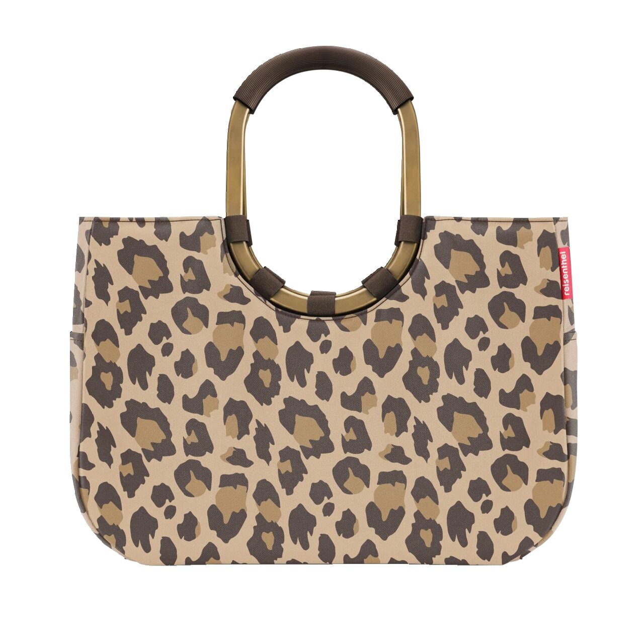 Reisenthel Loopshopper L Frame Leo Macchiato Leopardenmuster-Tasche mit runden Griffen, Vorderansicht