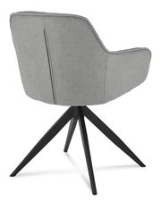 Rückansicht eines grauen Armlehnstuhls mit schwarzem Vierfußgestell