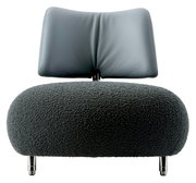 Moderner Sessel mit grauem, strukturiertem Sitz und glatter Rückenlehne, Frontalansicht