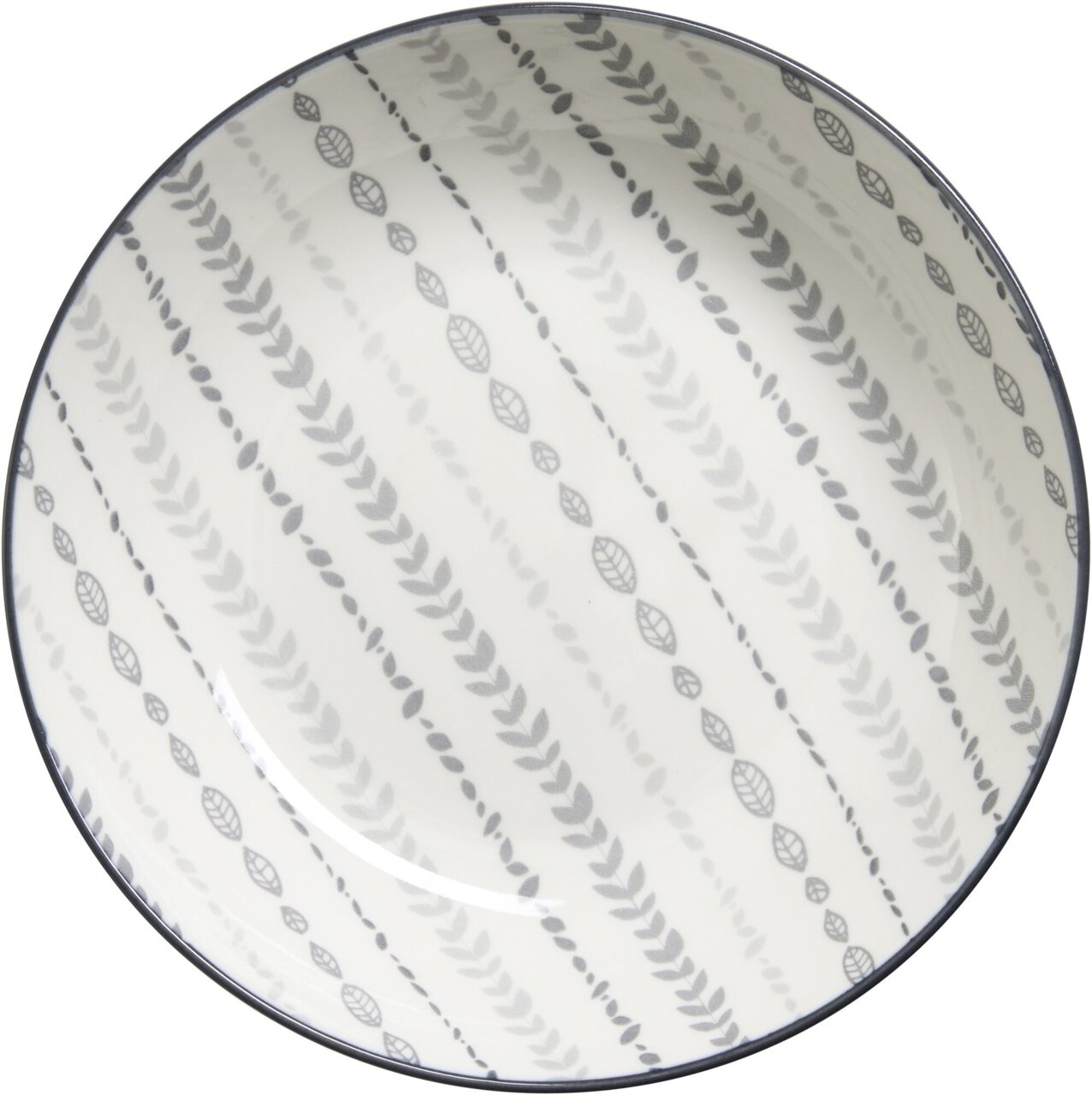Suppenteller Sendai Ranke 20cm mit grauem Blattmuster, Draufsicht