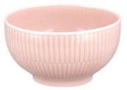 Roze café au lait-kom met geribbeld patroon, zijaanzicht
