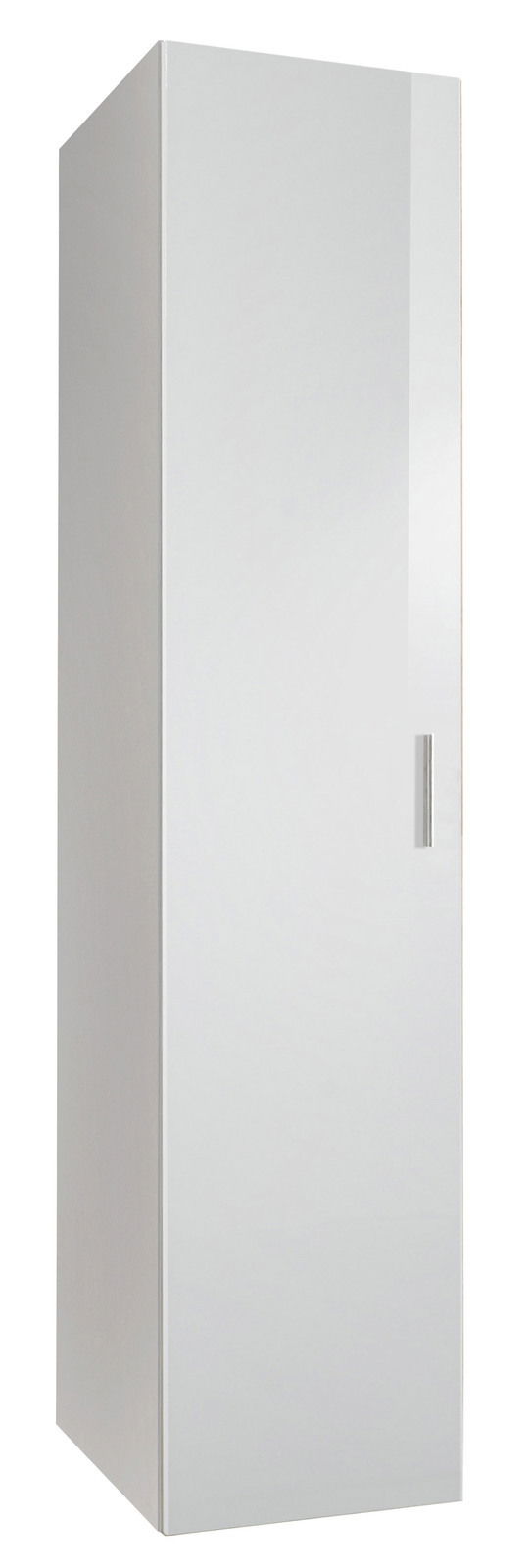 Weißer Mehrzweckschrank mit einer Tür, frontal betrachtet.