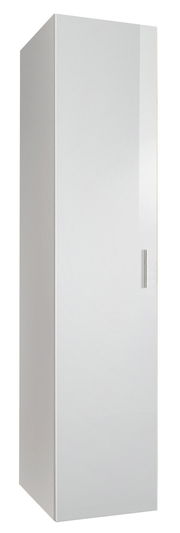 Weißer Mehrzweckschrank mit einer Tür, frontal betrachtet.