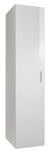 Weißer Mehrzweckschrank mit einer Tür, frontal betrachtet.