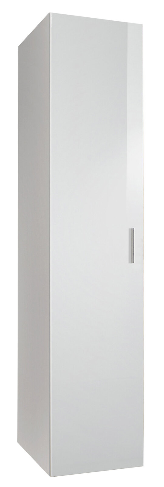 Weißer Mehrzweckschrank mit einer Tür, frontal betrachtet.