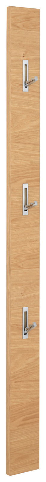 Garderobenpaneel aus Holz mit drei Metallhaken, seitliche Perspektive
