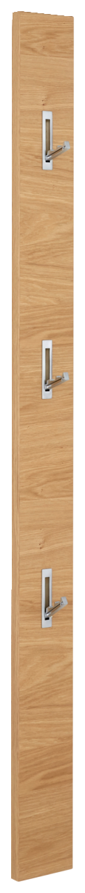 Garderobenpaneel aus Holz mit drei Metallhaken, seitliche Perspektive