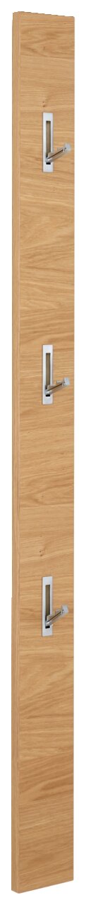Garderobenpaneel aus Holz mit drei Metallhaken, seitliche Perspektive