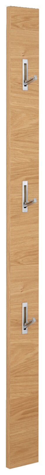 Garderobenpaneel aus Holz mit drei Metallhaken, seitliche Perspektive