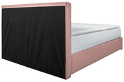 Boxbed 140 in zijaanzicht met roze bekleding en een zwart hoofdeinde.