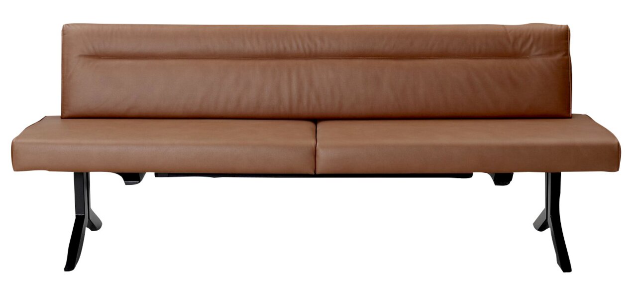 Braune Sitzbank Moderano LAURA aus Leder mit schwarzem Metallgestell, Frontalansicht