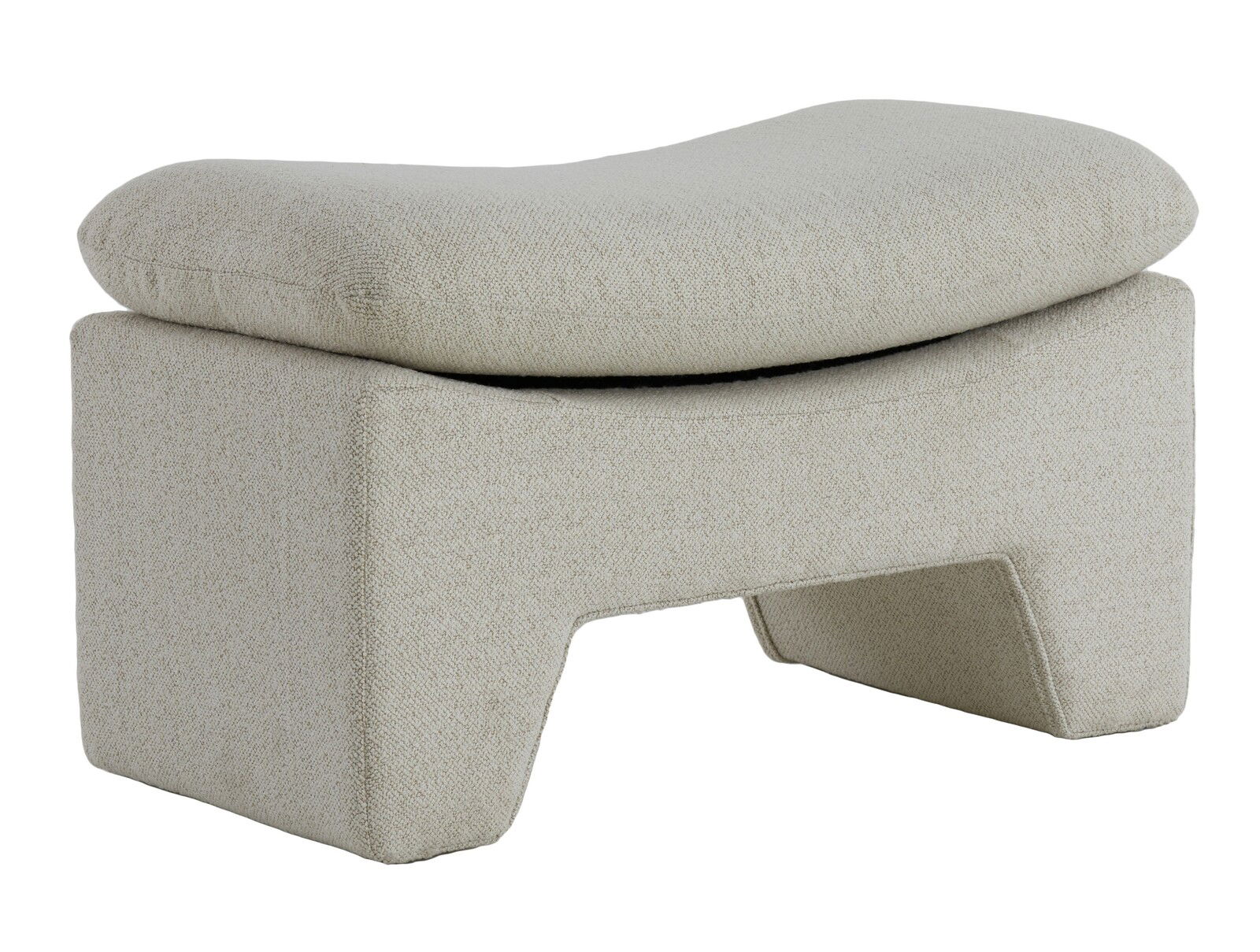 Beiger Sitzpuff mit modernem Design, seitliche Perspektive