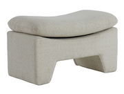 Beiger Sitzpuff mit modernem Design, seitliche Perspektive