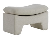 Beiger Sitzpuff mit modernem Design, seitliche Perspektive