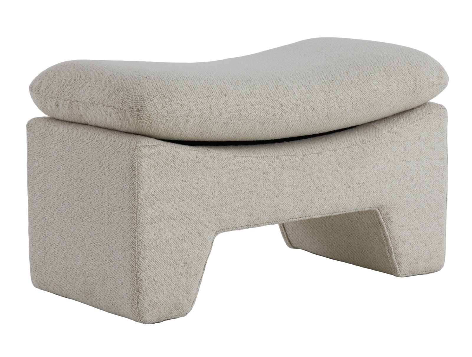 Beiger Sitzpuff mit modernem Design, seitliche Perspektive