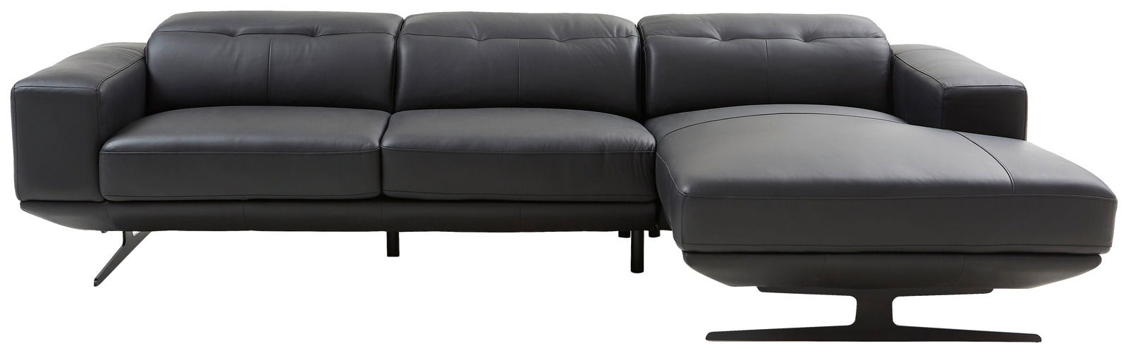 Schwarze Ledercouch mit Longchair, Ansicht von vorne