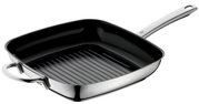 Grillpfanne aus Edelstahl mit Keramikbeschichtung, quadratische Form, seitliche und obere Ansicht