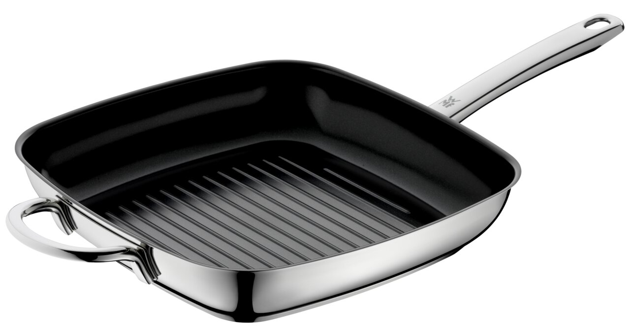 Roosterpan van roestvrij staal met keramische coating, vierkante vorm, zijaanzicht en bovenaanzicht