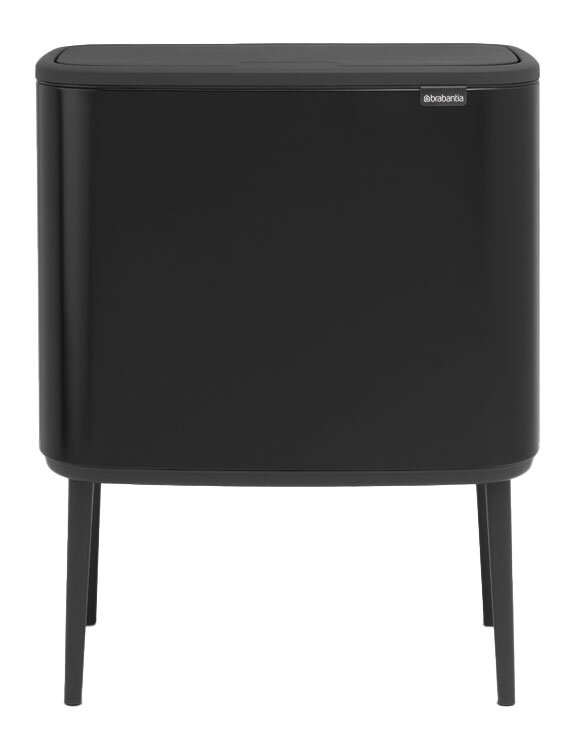 Schwarzer Abfalleimer mit modernem Design, frontalansicht