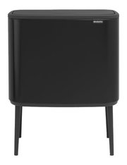 Schwarzer Abfalleimer mit modernem Design, frontalansicht