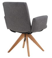 Rückansicht eines grauen Armlehnstuhls mit Holzbeinen, Modell COCOON von Dieter Knoll
