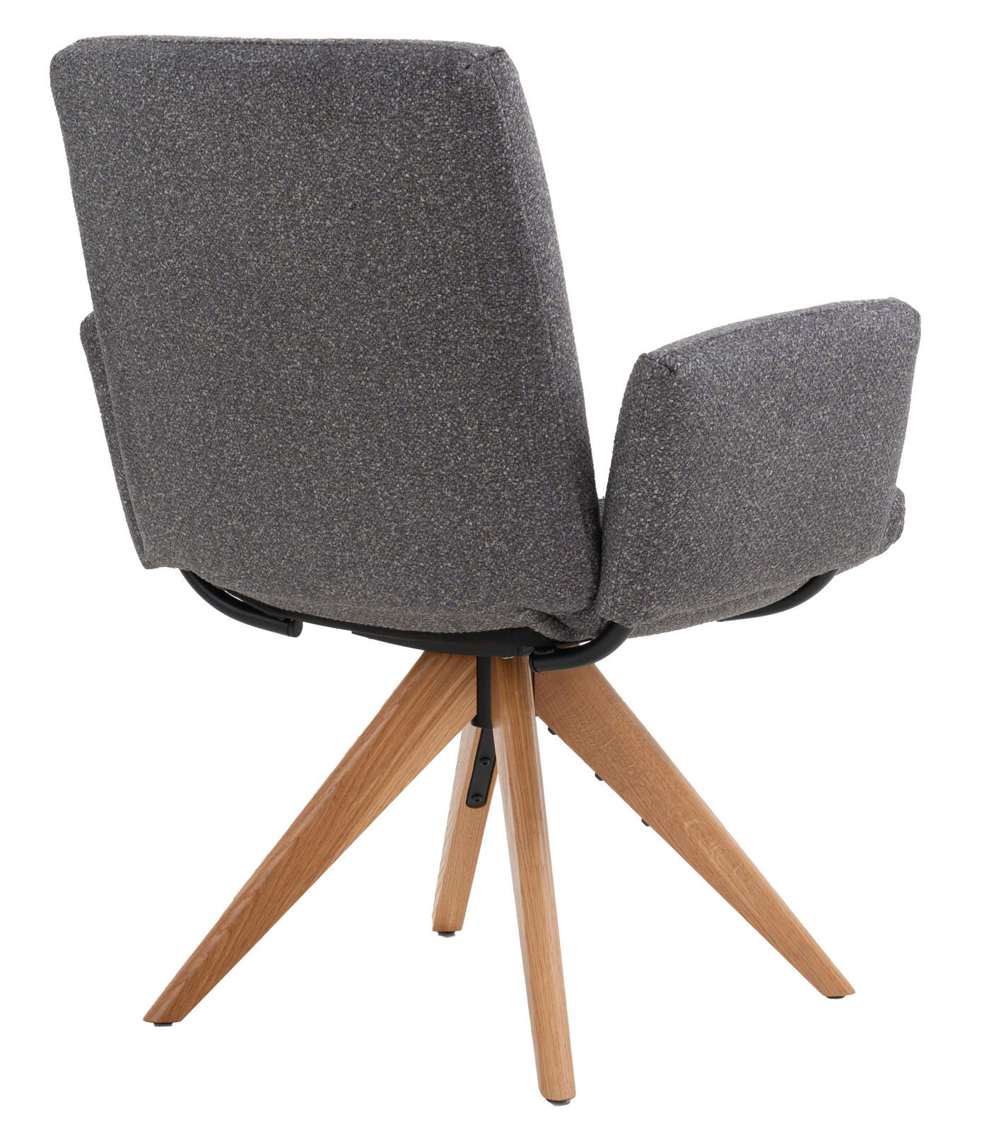 Rückansicht eines grauen Armlehnstuhls mit Holzbeinen, Modell COCOON von Dieter Knoll