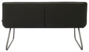 Rückansicht einer modernen Bank mit schwarzer Polsterung und Metallbeinen.