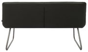 Rückansicht einer modernen Bank mit schwarzer Polsterung und Metallbeinen.