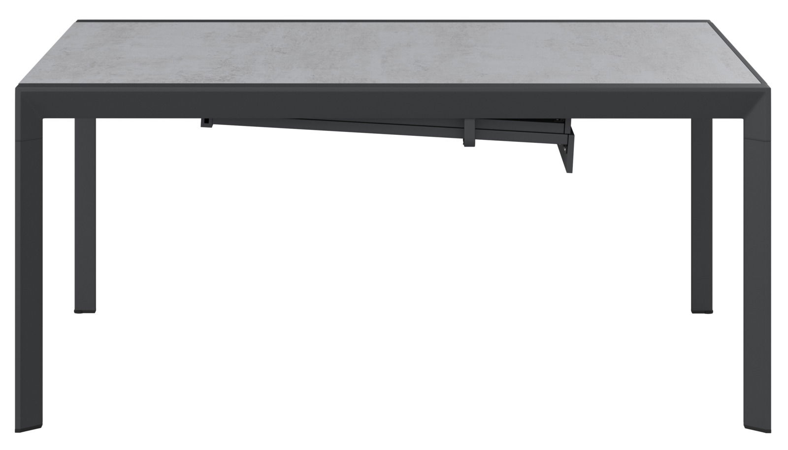 Moderner Gartentisch mit grauer Tischplatte und schwarzem Gestell, Frontalansicht