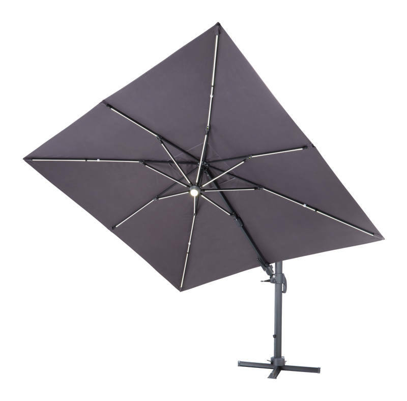 Moderner Ampelschirm in dunkler Farbe, seitliche Perspektive
