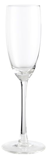 Champagnerglas in Frontalansicht mit elegantem, schlankem Design und klarem Glas.