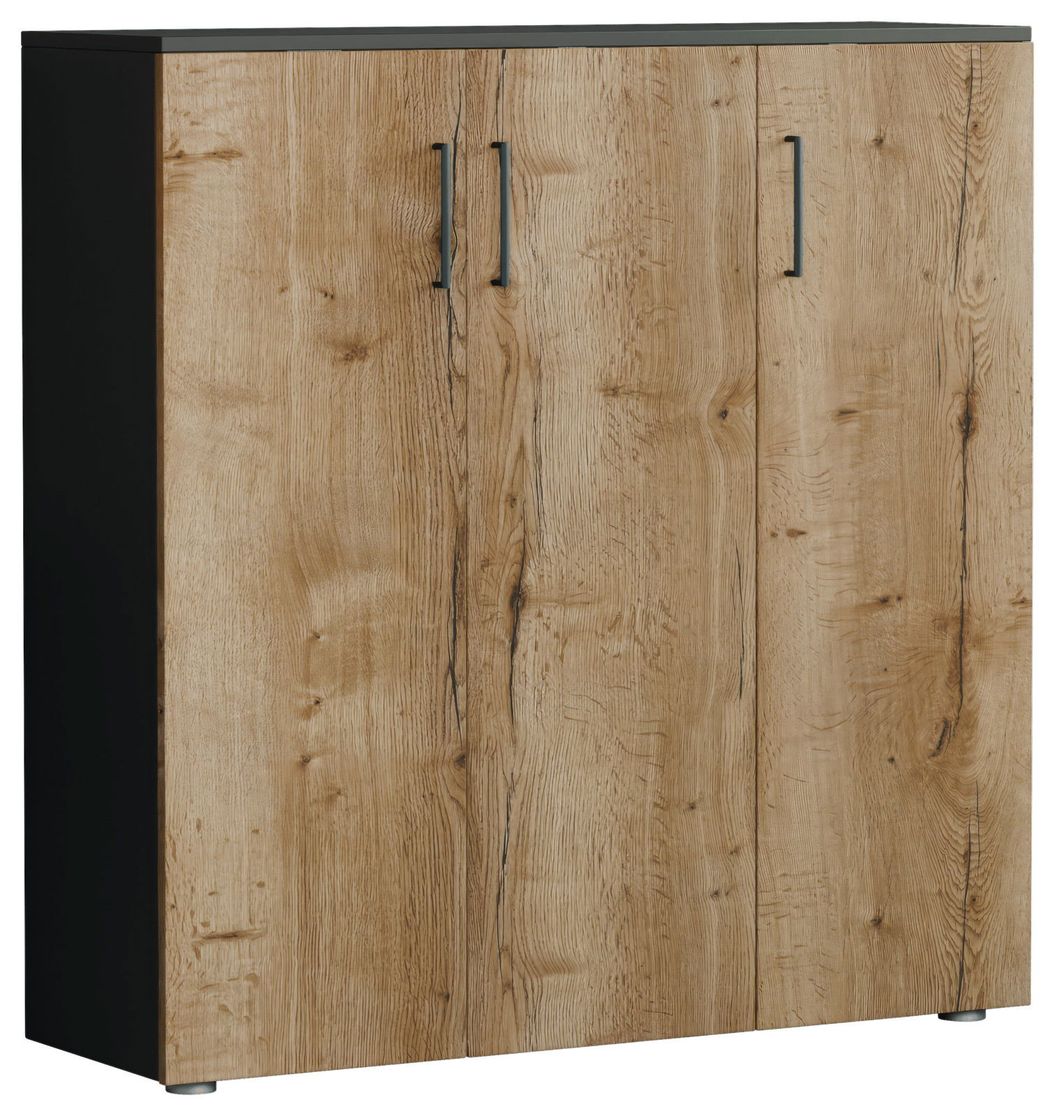 Schuhschrank aus Holz mit drei Türen, Frontansicht